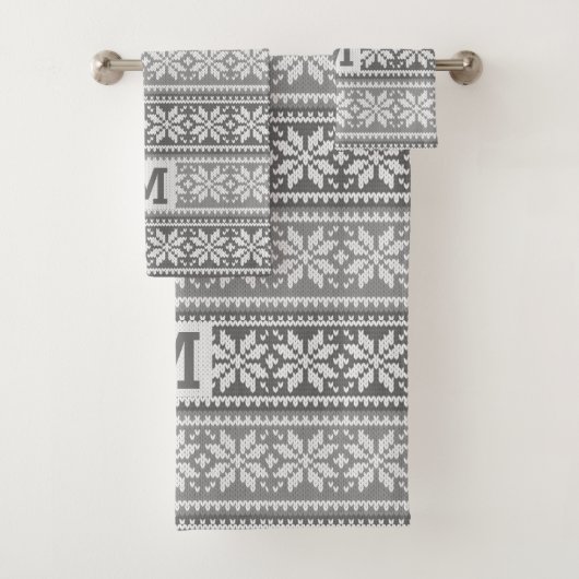 Snowflake Imitate Strick Sweater Muster Monogram G Badhandtuch Set (Insitu)