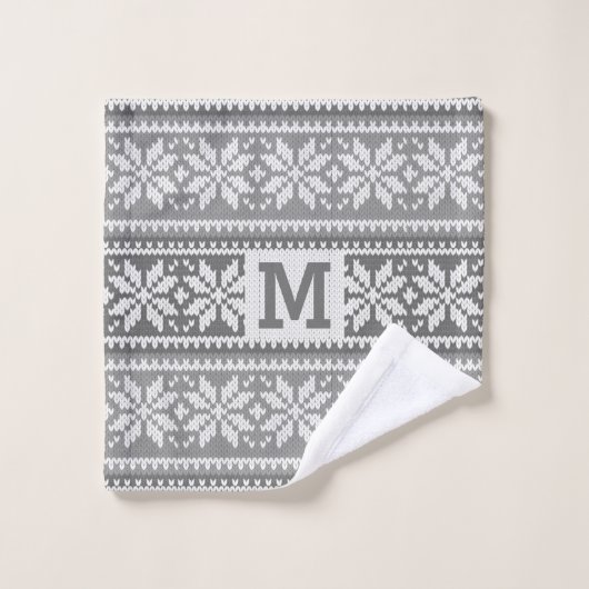 Snowflake Imitate Strick Sweater Muster Monogram G Badhandtuch Set (Waschlappen)