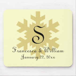 "Snowflake in Gold & White Kariert" - Monogramm (1 Mousepad