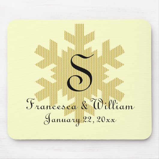 "Snowflake in Gold & White Kariert" - Monogramm (1 Mousepad (Vorne)