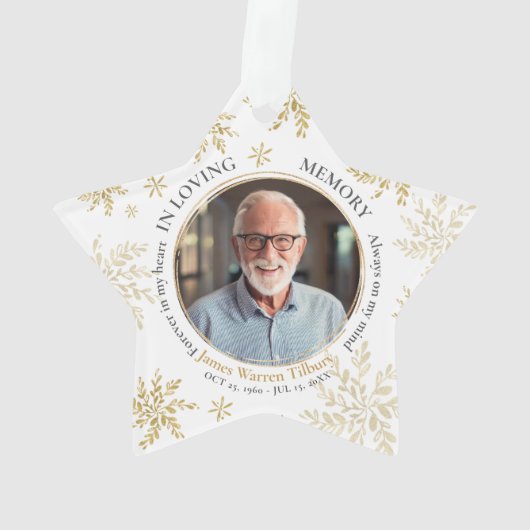 Snowflake In Loving Memory Memorial Star Christmas Ornament (Rückseite)