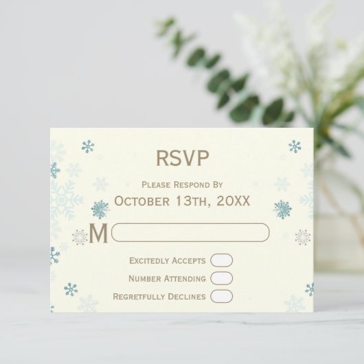 Snowflake Ivory Winter Wonderland Wedding Website RSVP Karte (Stehend Vorderseite)