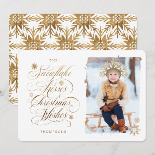 Snowflake Kiss Christmas wünscht Gold Script Foto Feiertagskarte