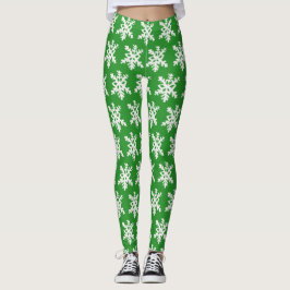 Snowflake Leggings Green