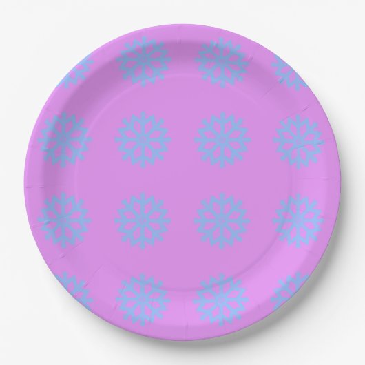 Snowflake Light Blue Winter Festival Pattern Lilac Pappteller (Vorderseite)