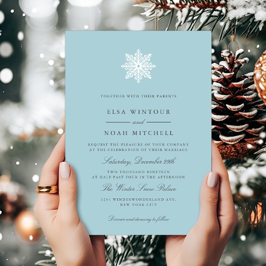 Snowflake Light Blue Winter Foto Feierliche Hochze Einladung