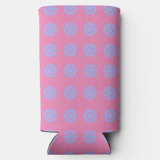 Snowflake Light Blue Winter Pattern Pink Selters Dosenkühler (Rückseite)