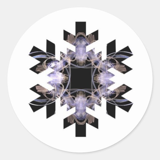 Snowflake-like Fraktal Art Design Lila Schwarz Runder Aufkleber (Vorderseite)