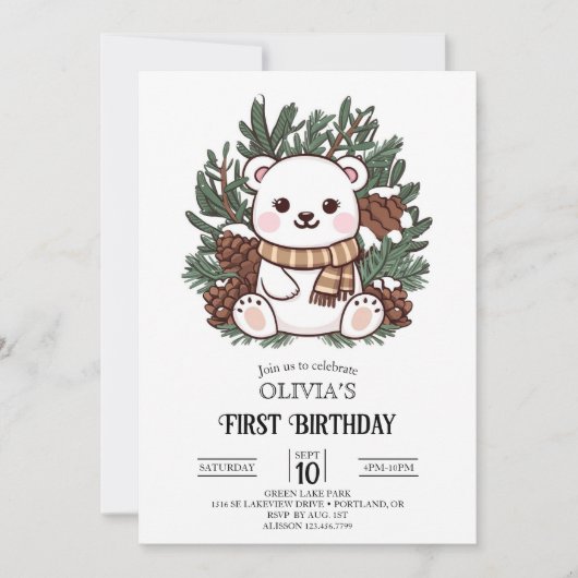 Snowflake Magic Polar Bär 1. Geburtstag Digital Einladung (Vorderseite)