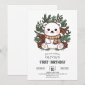 Snowflake Magic Polar Bär 1. Geburtstag Digital Einladung (Vorne/Hinten)