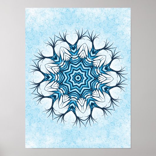 Snowflake Mandala Im blauen Winter Abstrakte Kunst Poster (Vorne)