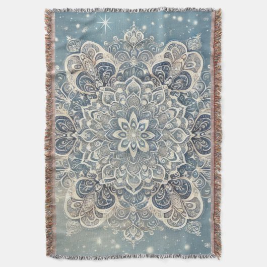 Snowflake Mandala in Frosty Hues 3 Decke (Vorderseite Vertikal)