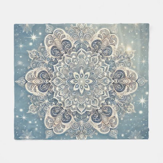 Snowflake Mandala in Frosty Hues 3 Fleecedecke (Vorderseite (Horizontal))