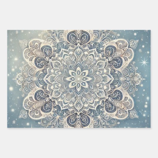 Snowflake Mandala in Frosty Hues 3 Geschenkpapier Set (Vorderseite 3)