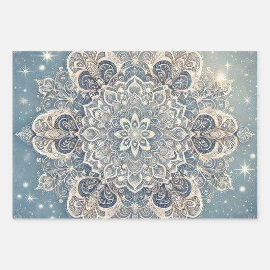 Snowflake Mandala in Frosty Hues 3 Geschenkpapier Set (Vorderseite 2)