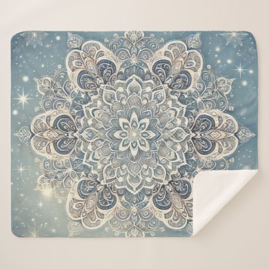 Snowflake Mandala in Frosty Hues 3 Sherpadecke (Vorderseite (Horizontal))