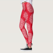 Snowflake Mandala Rot und Weiß Wintermuster Leggings (Links)