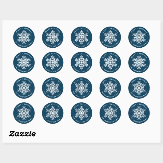 Snowflake Merry Christmas Holiday Blue Runder Aufkleber (Blatt)