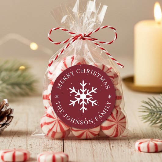 Snowflake Merry Christmas Winter Holiday Dark Red Runder Aufkleber