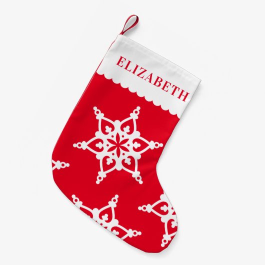 SNOWFLAKE modern cute patten white on red Kleiner Weihnachtsstrumpf (Vorderansicht (hängend))