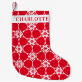 SNOWFLAKE modern elegant pattern red white Kleiner Weihnachtsstrumpf (Vorderseite)