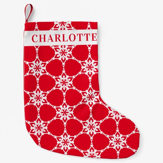 SNOWFLAKE modern elegant pattern red white Kleiner Weihnachtsstrumpf (Vorderseite)