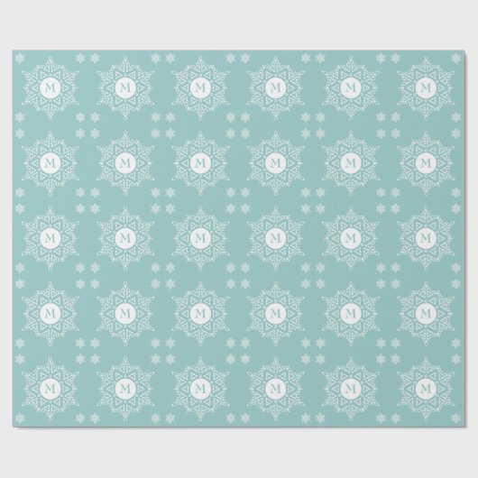 Snowflake Monogram Modern Aqua Weihnachtsfeiertag Geschenkpapier (Flach)