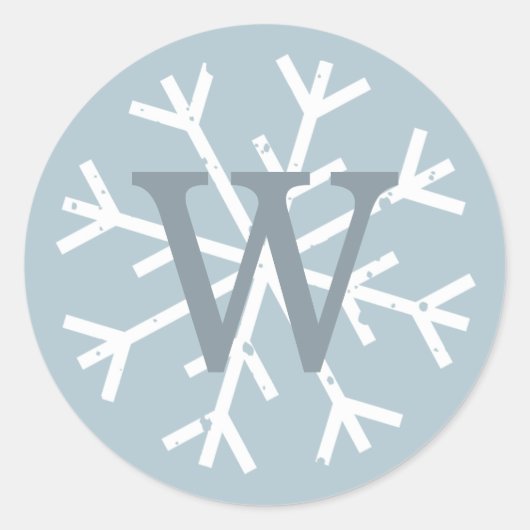 Snowflake Monogram Modern Blue Runder Aufkleber (Vorderseite)