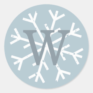 Snowflake Monogram Modern Blue Runder Aufkleber