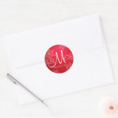 Snowflake Monogram Wedding Red 2 Runder Aufkleber (Umschlag)