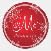 Snowflake Monogram Wedding Runder Aufkleber (Vorderseite)