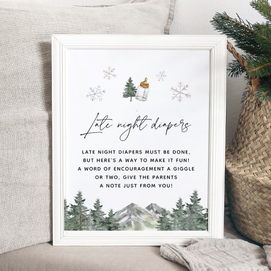 Snowflake Mountain Baby Dusche Spate Night Diapers Poster