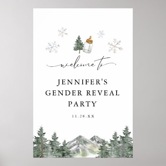 Snowflake Mountain Gender Reveal Willkommenszeiche Poster (Vorne)