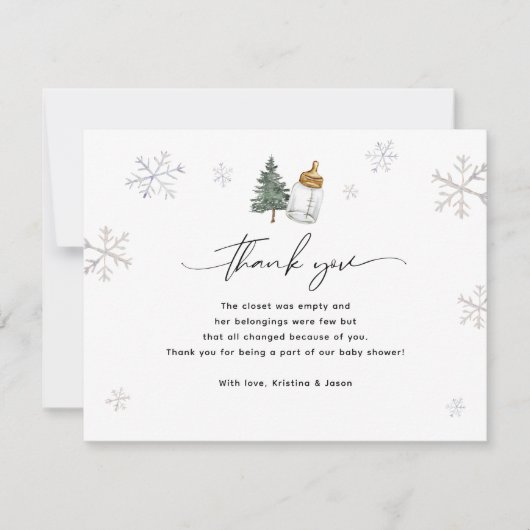 Snowflake Mountain Winter Baby Dusche Dankeskarte (Vorderseite)