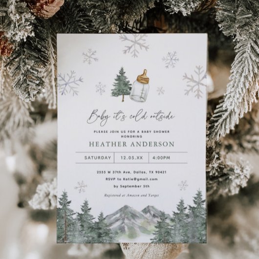 Snowflake Mountain Winter Baby Dusche Einladung