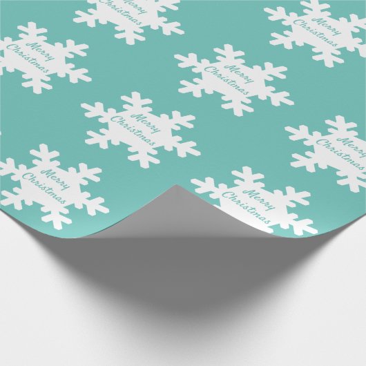 Snowflake Muster Aquamarin Weiß Frohe Weihnachten  Geschenkpapier (Ecke)