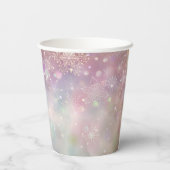 Snowflake Muster in Soft Pastellfarben Bokeh Pappbecher (Rückseite)