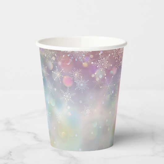 Snowflake Muster in Soft Pastellfarben Bokeh Pappbecher (Links)