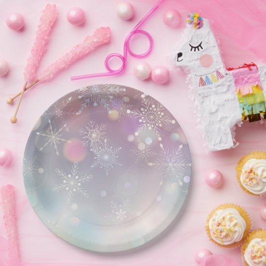 Snowflake Muster in Soft Pastellfarben Bokeh Pappteller (Party)