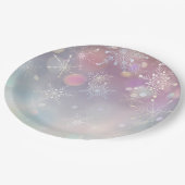 Snowflake Muster in Soft Pastellfarben Bokeh Pappteller (Schrägansicht)