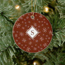 Snowflake Muster Mit Monogramm Rotes Weihnachtsfes Keramik Ornament