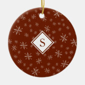 Snowflake Muster Mit Monogramm Rotes Weihnachtsfes Keramik Ornament (Vorne)