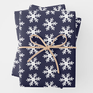 Snowflake Muster Navy Blue White Holiday Geschenkpapier Set