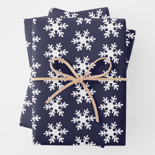 Snowflake Muster Navy Blue White Holiday Geschenkpapier Set (Beispiel)