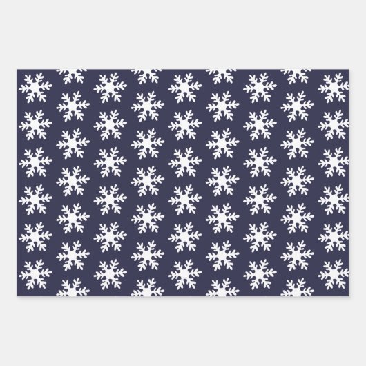 Snowflake Muster Navy Blue White Holiday Geschenkpapier Set (Vorderseite)