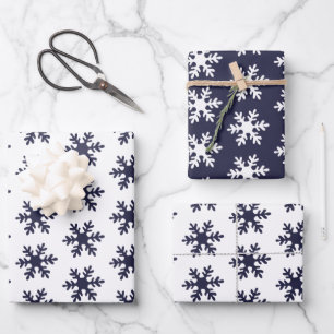 Snowflake Muster Navy Blue White Holiday Geschenkpapier Set