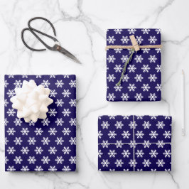 Snowflake Muster Navy Blue & White Winter Geschenkpapier Set