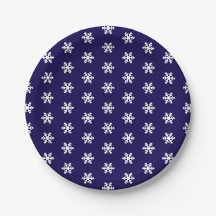 Snowflake Muster Navy Blue & White Winter Pappteller