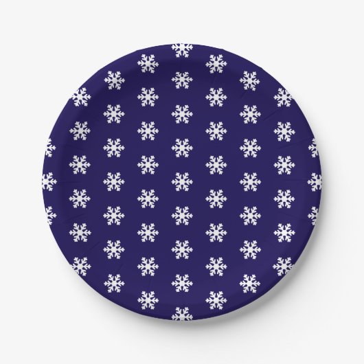 Snowflake Muster Navy Blue & White Winter Pappteller (Vorderseite)