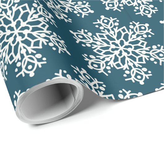 Snowflake Muster Weihnachts-Blau weiß Geschenkpapier (Rolleneckpunkt)